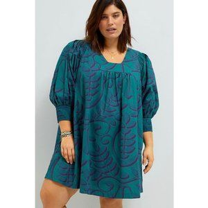 ANTHROPOLOGIE | Porridge Nerina Puff Sleeve Tunic Mini Dress Blue Green XL